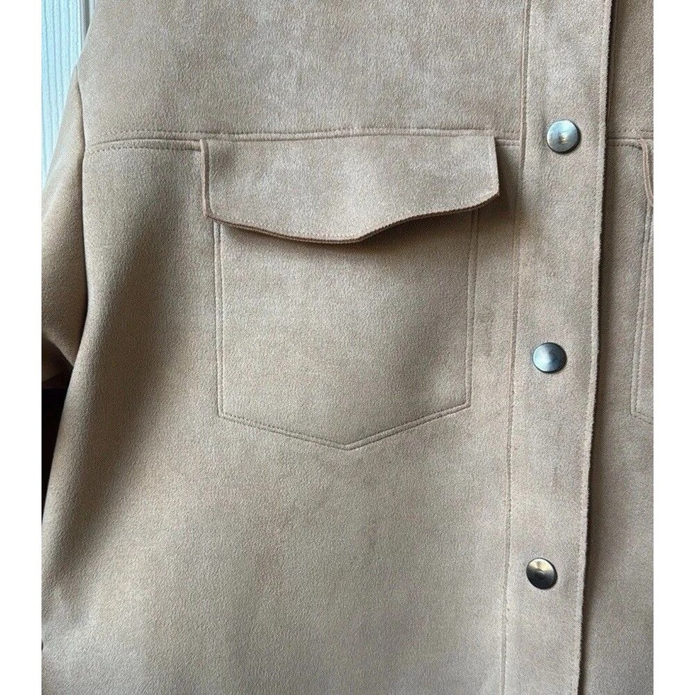 Truth by Republic Jacket Woman Vegan Leather Suede Beige Snap NEW Sz L *** - Picture 6 of 7